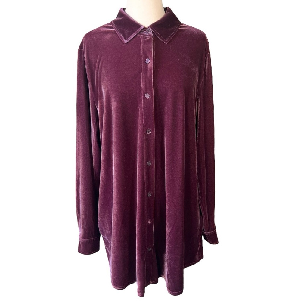 Soft Surroundings Purple Wine Velvet Boyfriend Tunic Shirt